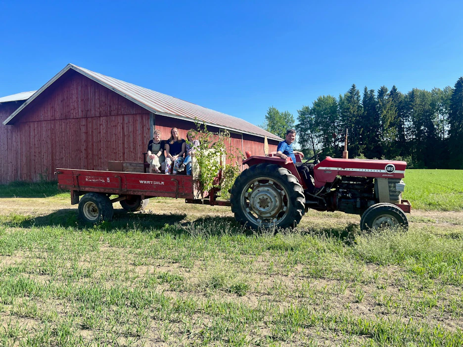 Isoa sukutilaa Pöytyällä pyörittävä Kalle kutsui farmiviikolle Marjon, Hannamaijan ja Saijan.