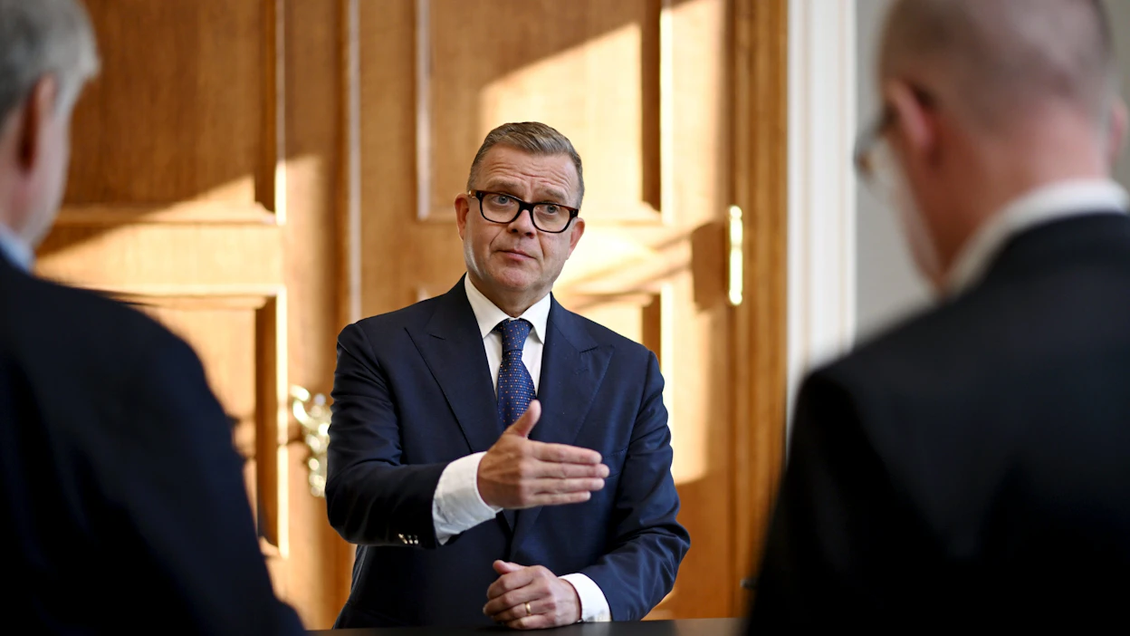 Pääministeri Petteri Orpo (kok.) peräänkuuluttaa Euroopan unionilta yhteistä vastuunkantoa Ukrainan tilanteen ratkaisemiseksi. LEHTIKUVA / Mikko Stig.