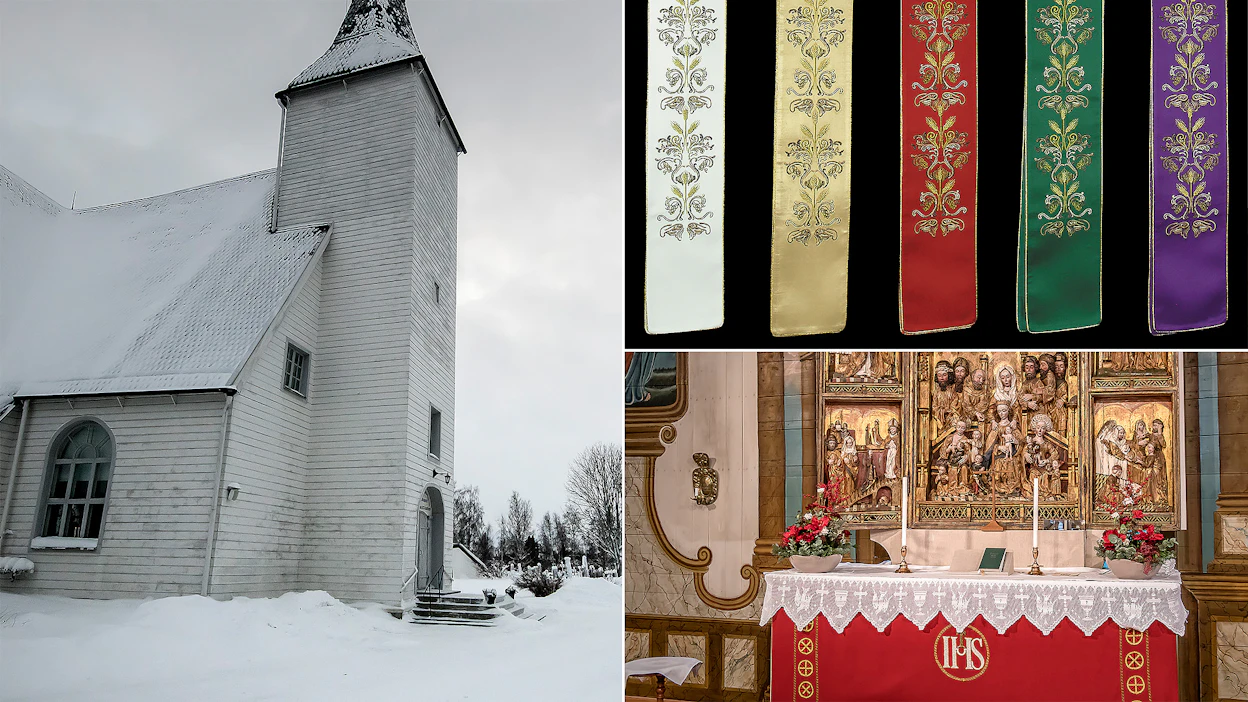 Liturgiset värit kuvastavat kirkkovuoden sisältöjä. Joulun aikaan kirkossa käytetään pääasiassa valkoista väriä, joka näkyy muun muassa papin stolassa eli suorakaidehuivissa sekä alttariliinassa.