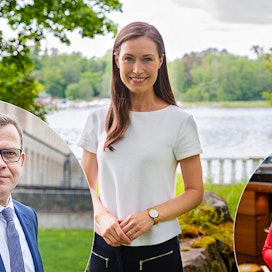 55,5 prosenttia suomalaisista luottaa Sanna Marinin kykyyn hoitaa tehtäväänsä. Marin on puoluejohtajista suosituin Suomen seuraavaksi pääministeriksi. Seuraavina tulevat kokoomuksen Petteri Orpo (vasemmalla) ja perussuomalaisten Riikka Purra (oikealla).