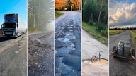 Suomen surkein kylätie -kilpailuun osallistui monta hirveää kuvaa.