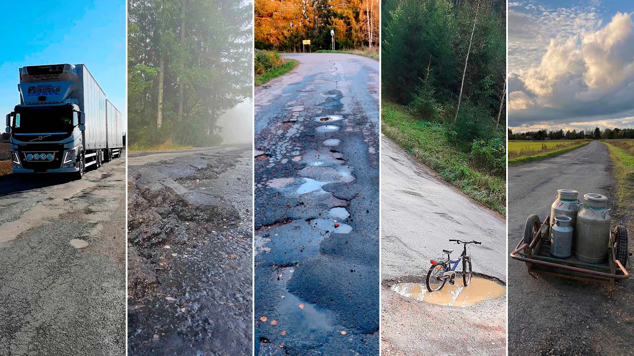 Suomen surkein kylätie -kilpailuun osallistui monta hirveää kuvaa.
