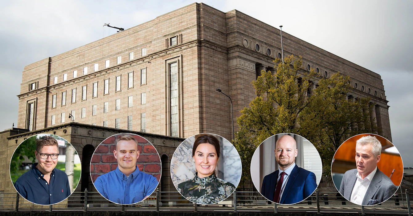 Eduskuntaryhmien puheenjohtajat ovat melko niukkasanaisia sen suhteen, miten hallituksen pitäisi asettaa eri lakihankkeita tärkeysjärjestykseen. Kuvassa vasemmalta Antti Lindtman (sd.), Atte Harjanne (vihr.), Eeva Kalli (kesk.), Jussi Saramo (vas.) ja Anders Adlercreutz (r.)