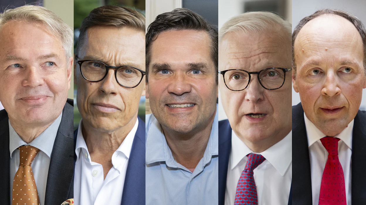 Pekka Haavisto, Alexander Stubb, Mika Aaltola, Olli Rehn ja Jussi Halla-aho ovat ehdolla presidentiksi.