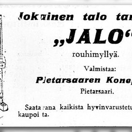Pietarsaaren Konepaja kauppasi MT:ssä Jalo-rouhimyllyä taloille.