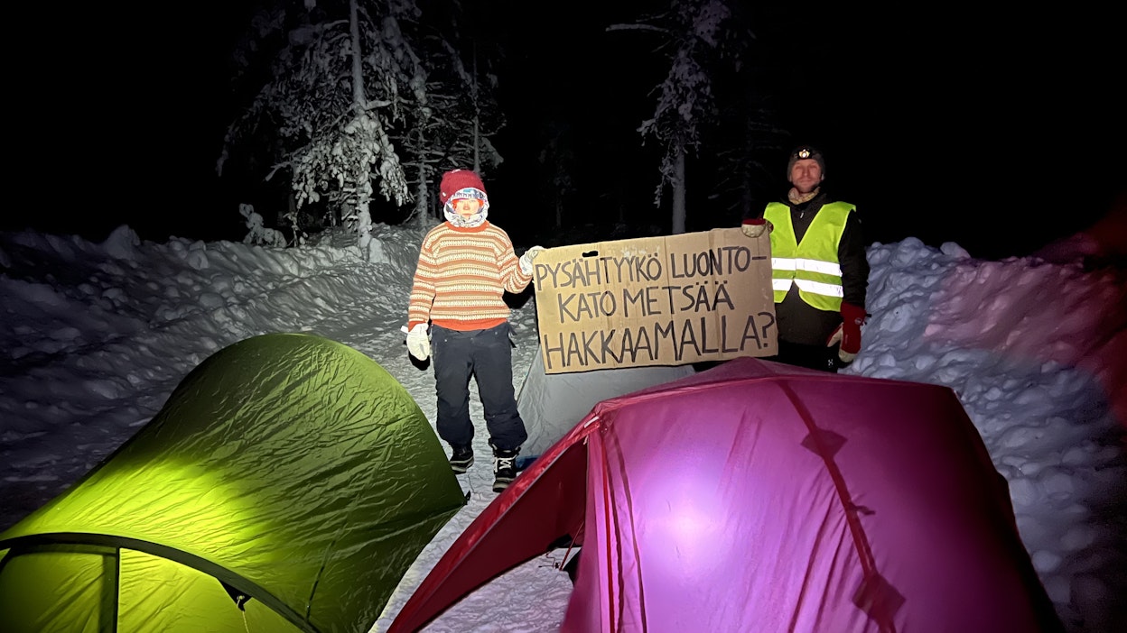 Mielenosoittajat palasivat Aalistunturin alueelle. Kuva on maanantailta.