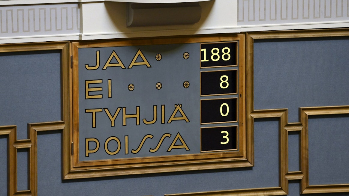 Eduskunta äänesti tänään Nato-kannastaan. LEHTIKUVA / Antti Aimo-Koivisto. 