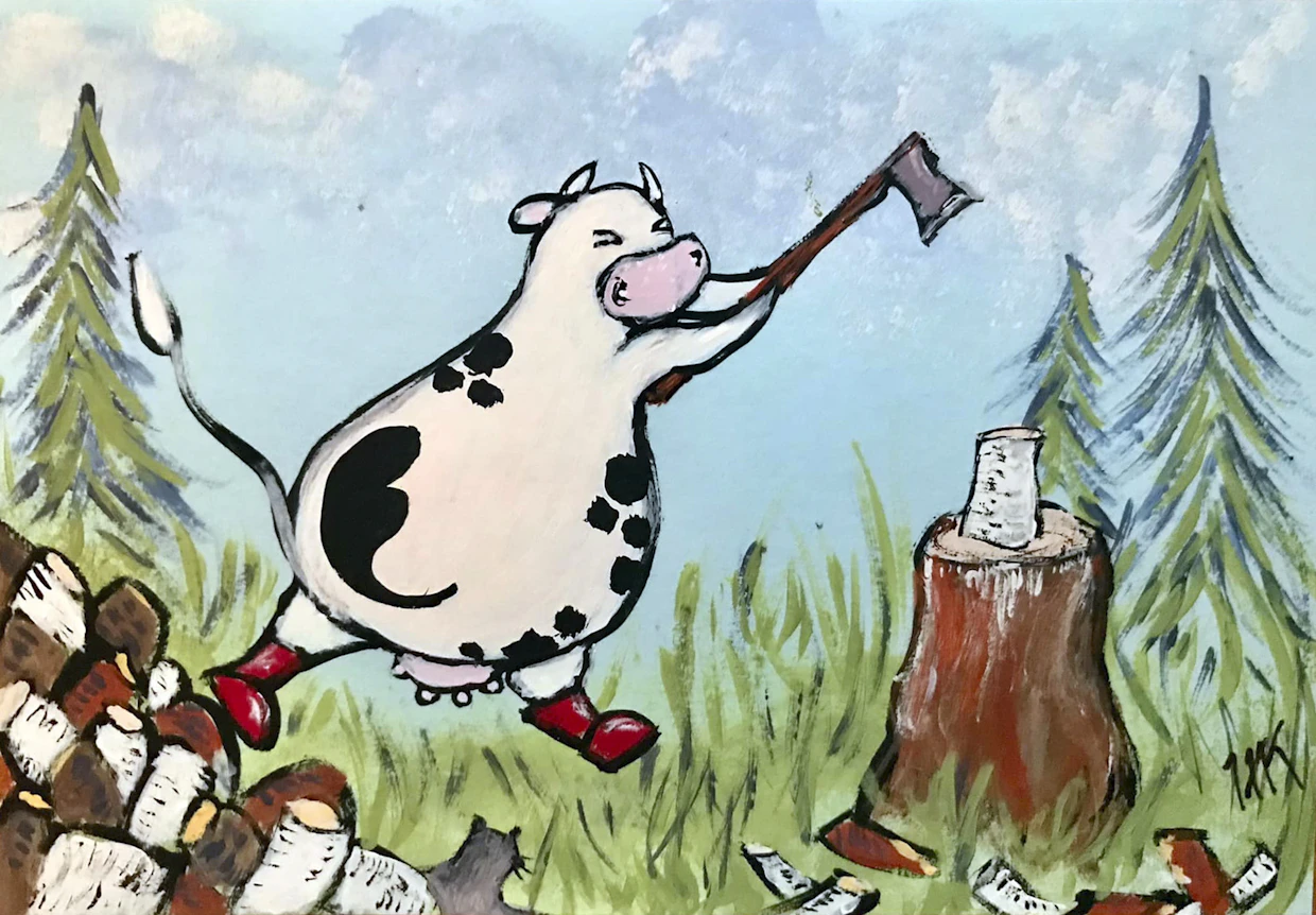 Hertta-lehmä touhuaa muun muassa ajankohtaisissa arjen askareissa.