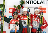 Kontiolahti on järjestänyt lajin MM-kilpailut aiemmin vuosina 1999 ja 2015. Kanadan Nathan Smith sekä Norjan Johannes Thingnes Bö ja Tarjei Bö kuvattiin vuonna 2015 miesten sprintin jälkeen. LEHTIKUVA / Markku Ulander. 
