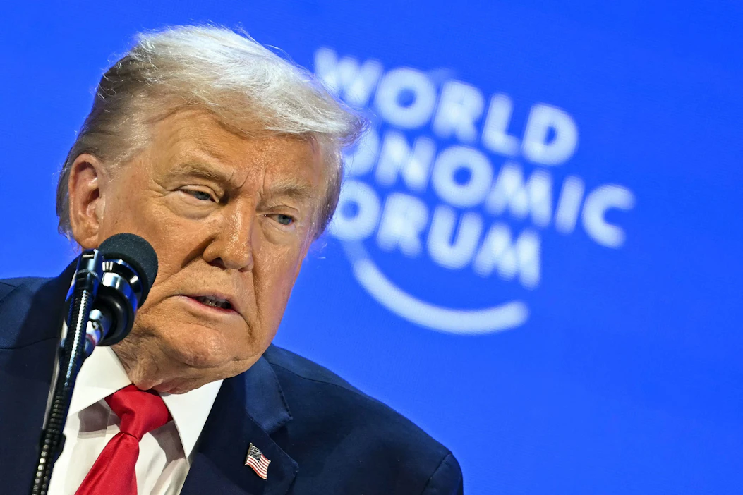 Presidentti Donald Trump puhui Maailman talousfoorumissa Sveitsissä. LEHTIKUVA/AFP.
