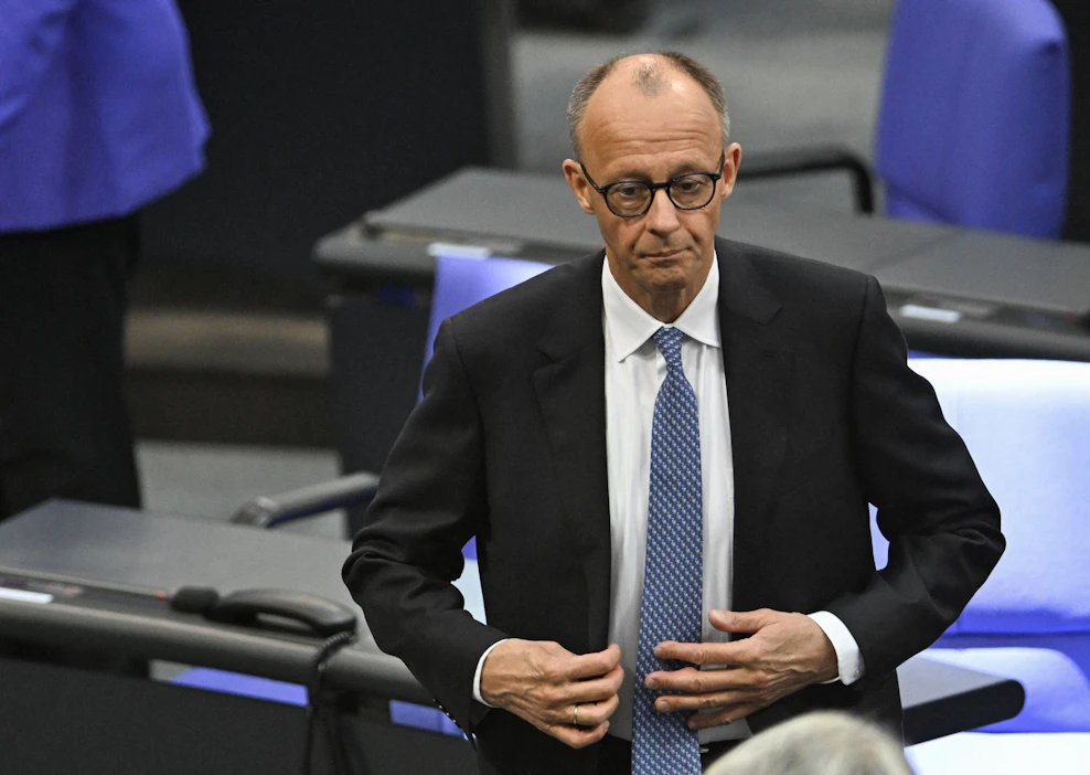 Kristillisdemokraattien Friedrich Merziä kannatti 310 kansanedustajaa. Tullakseen valituksi Merz olisi tarvinnut 316 ääntä. LEHTIKUVA / AFP.