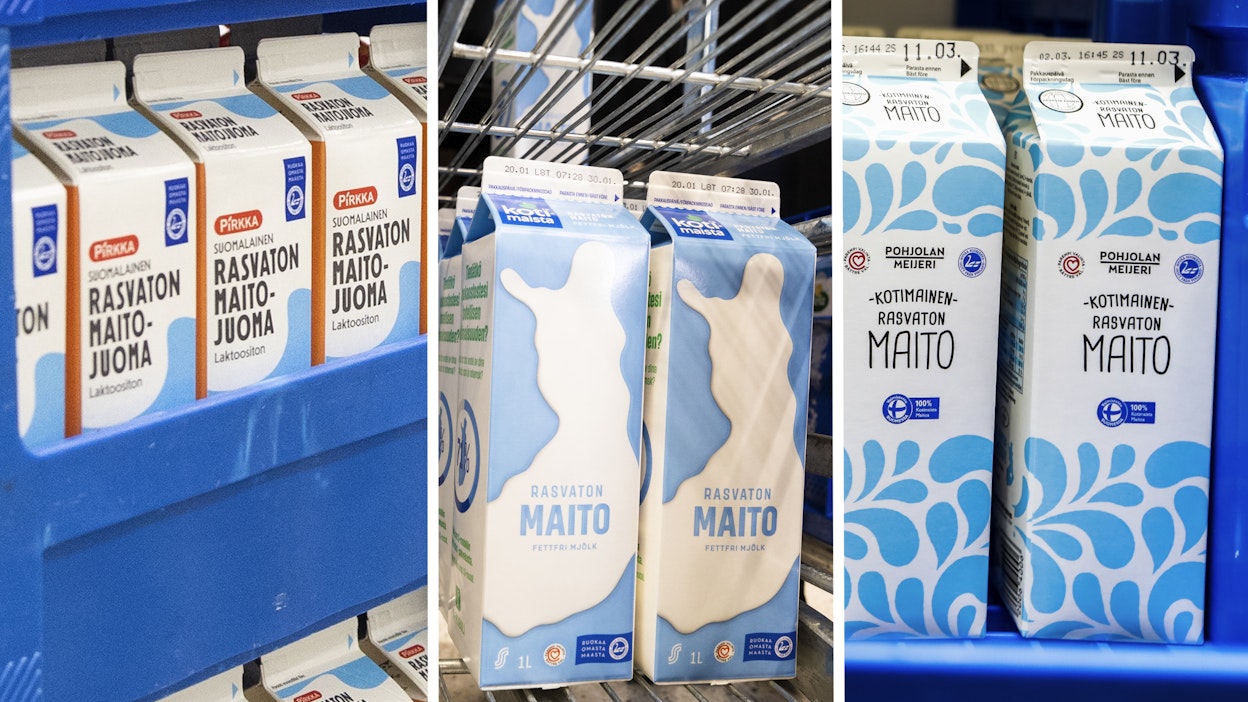 Maitoa kaupan omilla merkeillä.