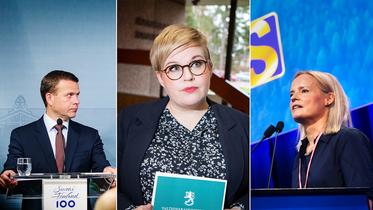 Kokoomuksen Petteri Orpo, keskustan Annika Saarikko ja perussuomalaisten Riikka Purra.