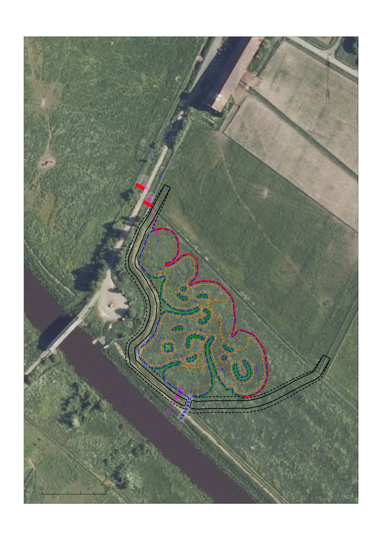 Kokemäenjoen vesiensuojeluyhdistyksen hankkeessa on suunniteltu Ypäjän hevosopiston tallialueen valuma-alueelle kosteikko.