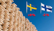 Ruotsalaisen sahatavaran vientimäärä kasvoi viime vuonna yhdeksän prosenttia. Kun taas Suomesta sahatavaraa vietiin kaksi prosenttia vähemmän kuin edellisenä vuonna.