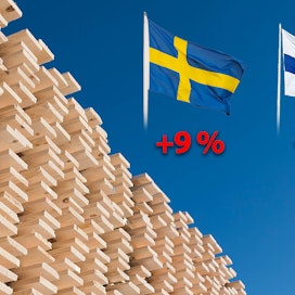 Ruotsalaisen sahatavaran vientimäärä kasvoi viime vuonna yhdeksän prosenttia. Kun taas Suomesta sahatavaraa vietiin kaksi prosenttia vähemmän kuin edellisenä vuonna.
