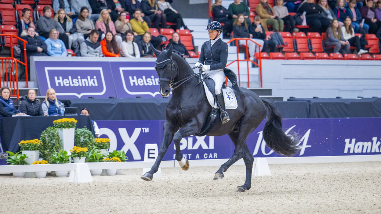 Kyrö Hot Flow oli tämän kauden menestynein FWB-kouluratsu valiomerkkipisteissä. Helsinki International Horse Show’ssa ratsailla oli tuttuun tyyliin Siiri Kyrö.