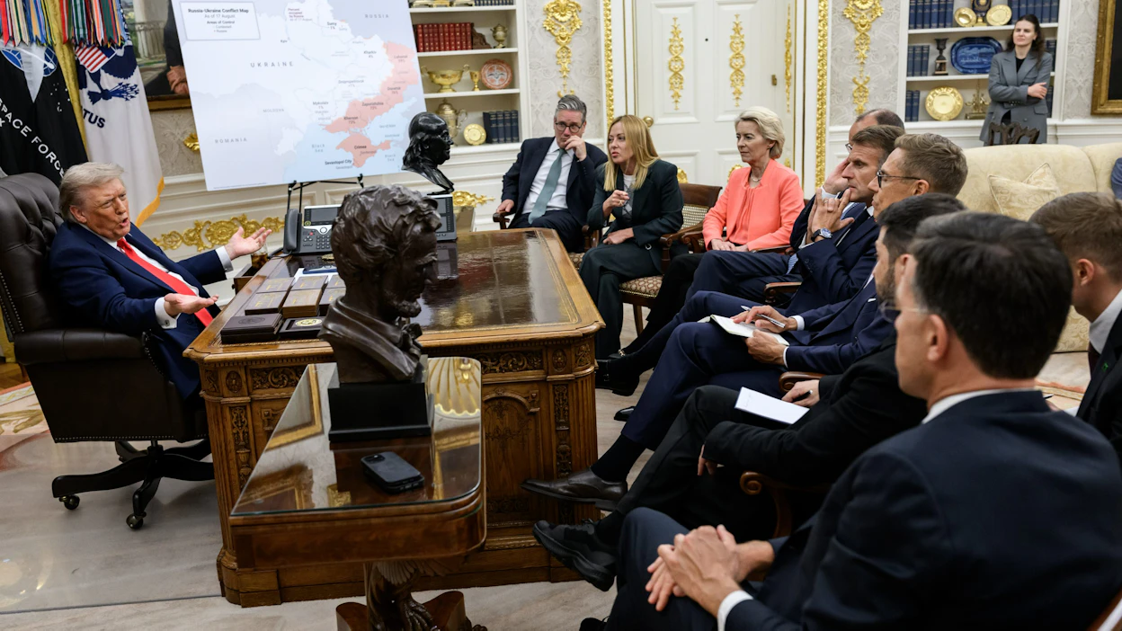 Euroopan johtajat keskustelivat Donald Trumpin kanssa tämän Oval Officessa Washingtonissa 18. elokuuta.