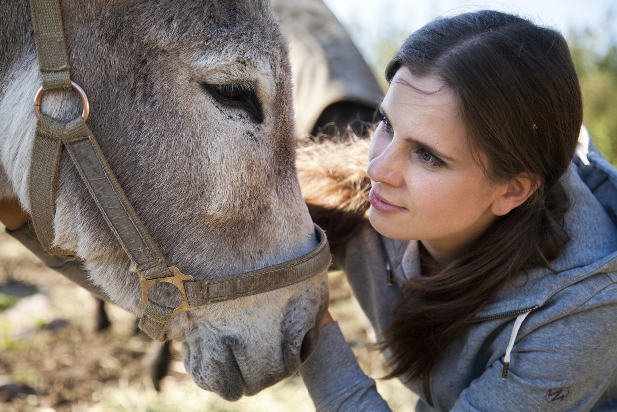 Rakkaat eläimet olivat tärkeä osa Olgan elämää. Tässä Kingo-aasi Olgan kanssa vuonna 2012.