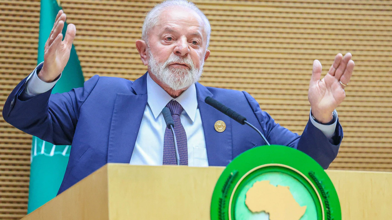 Brasilian presidentti Luiz Inacio Lula da Silva syyttää Israelia palestiinalaisten kansamurhasta. LEHTIKUVA/AFP.