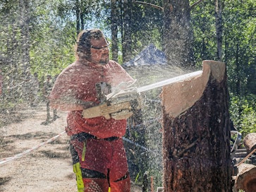 Moottorisahaveistäjä Raimo Hautaluoma on osallistunut Karhufestivaalille useita kertoja. Ensi kesänä kilpailun teemana on Villi ja vapaa.