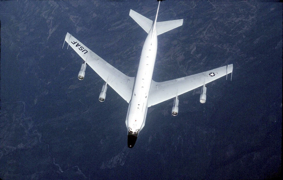 Tämännäköinen on Yhdysvaltain ilmavoimien RC-135 Rivet Joint -tiedustelulentokone. (arkistokuva) LEHTIKUVA / AFP.