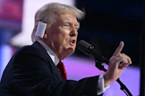 Donald Trump piti perjantaiaamuna Suomen aikaa puheen republikaanien puoluekokouksessa. LEHTIKUVA/AFP. 