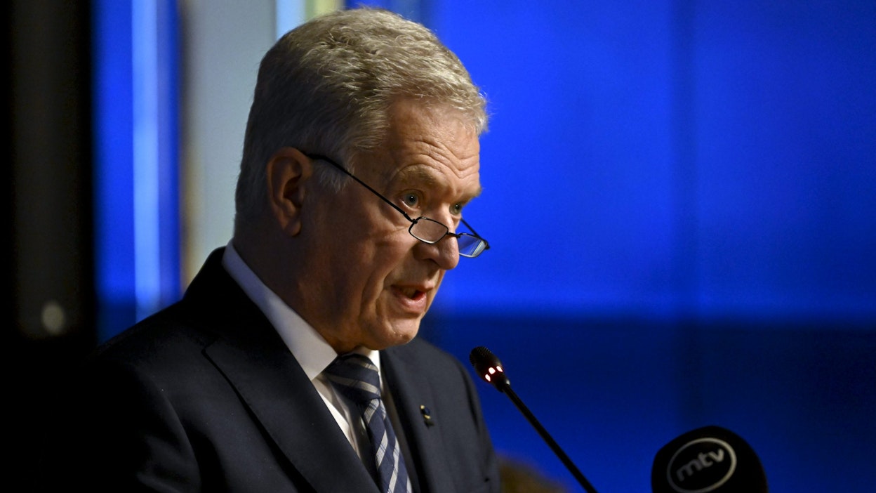Presidentti Sauli Niinistö puhui valtakunnallisen maanpuolustuskurssin avajaisissa Helsingissä. LEHTIKUVA / Vesa Moilanen.