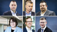 MTK:n puheenjohtajaehdokkaat Tero Hemmilä, Juha Junnila, Antti Kangas, Kati Partanen, Ilkka Pohjamo ja Eerikki Viljanen.