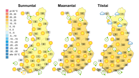Päivisin on aurinkoista mutta öisin pakastaa.