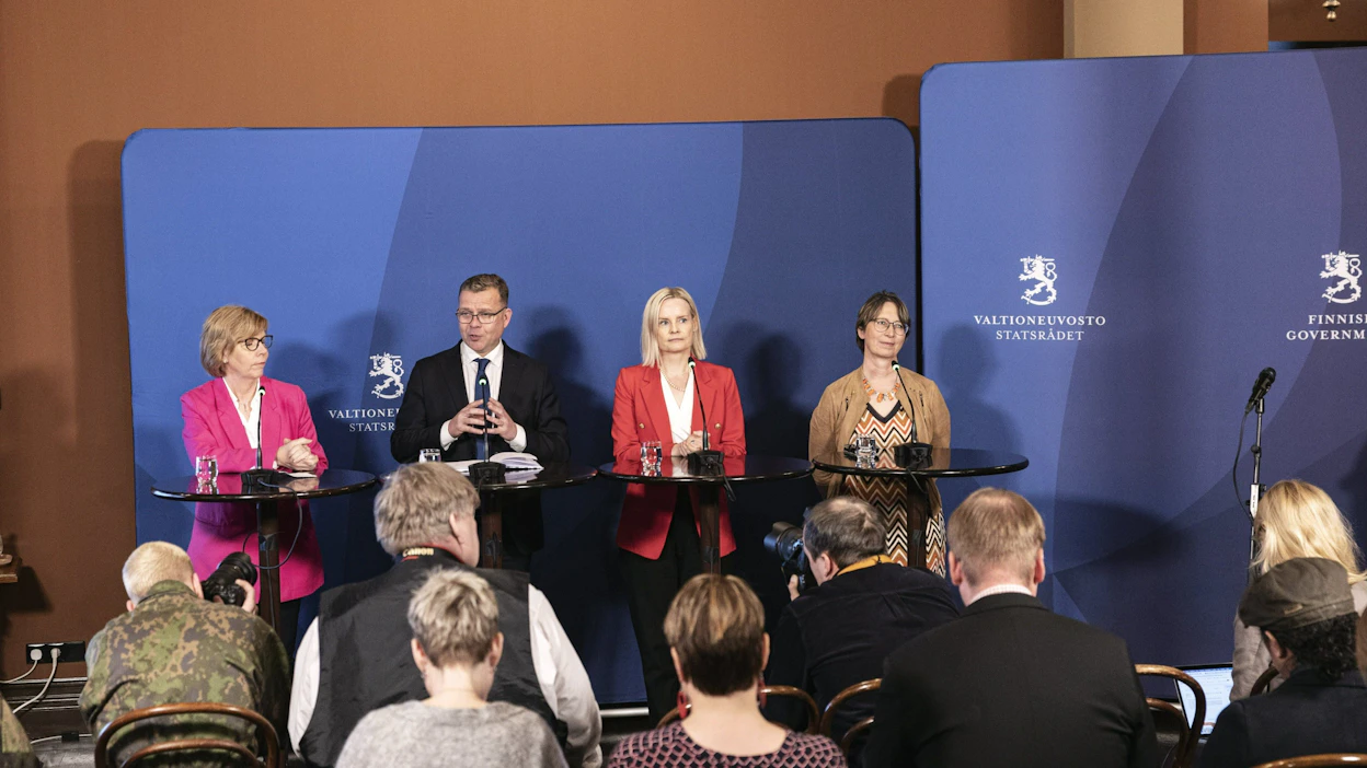 Hallitusneuvotteluissa ovat mukana kokoomus, perussuomalaiset, RKP ja kristillisdemokraatit. LEHTIKUVA / Roni Rekomaa.