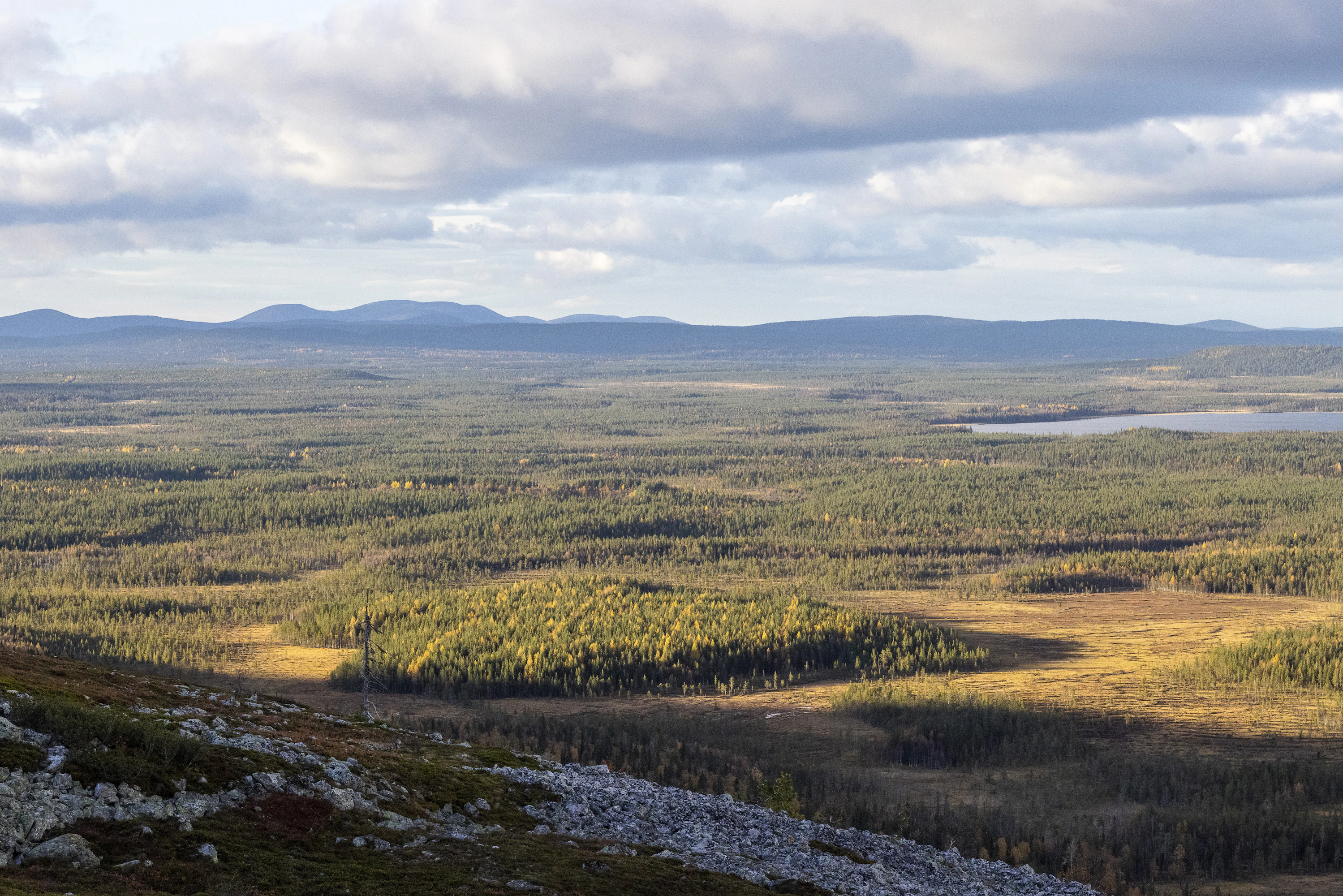 Aakenuksen reiteiltä avautuu upeita maisemia. Tämä näkymä on Moloslaen kierrokselta luoteeseen päin.
