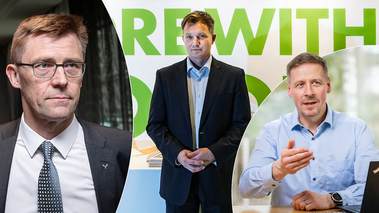 Metsä Groupin metsäjohtaja Juha Mäntylä, UPM:n Sauli Brander ja Stora Enson Janne Partanen.