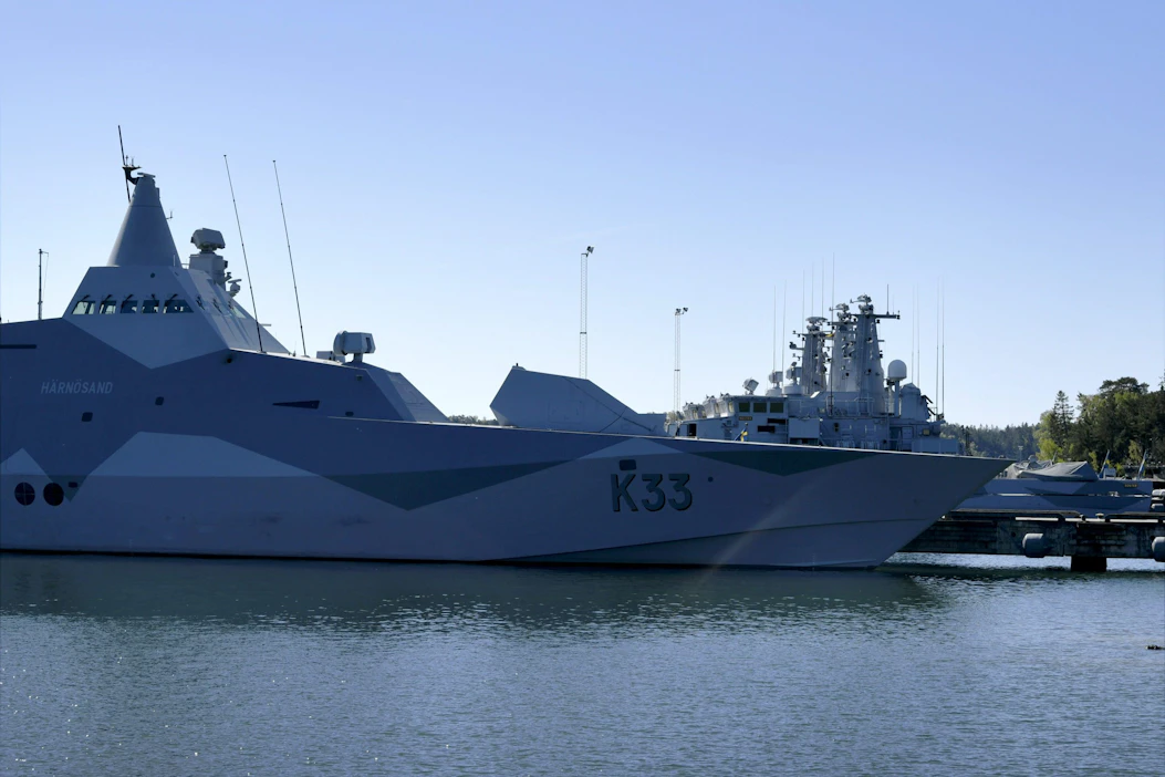 Ruotsista harjoitukseen osallistuu mm. Visby-luokan korvetti HMS Härnösand. LEHTIKUVA / Markku Ulander.