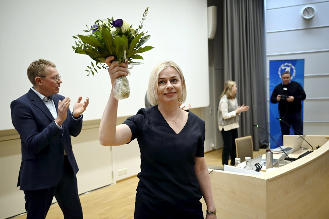 Suomen Urheiluliiton puheenjohtajaksi valittiin Riikka Pakarinen SUL:n liittovaltuuston kevätkokouksessa Helsingissä. LEHTIKUVA / ANTTI AIMO-KOIVISTO.