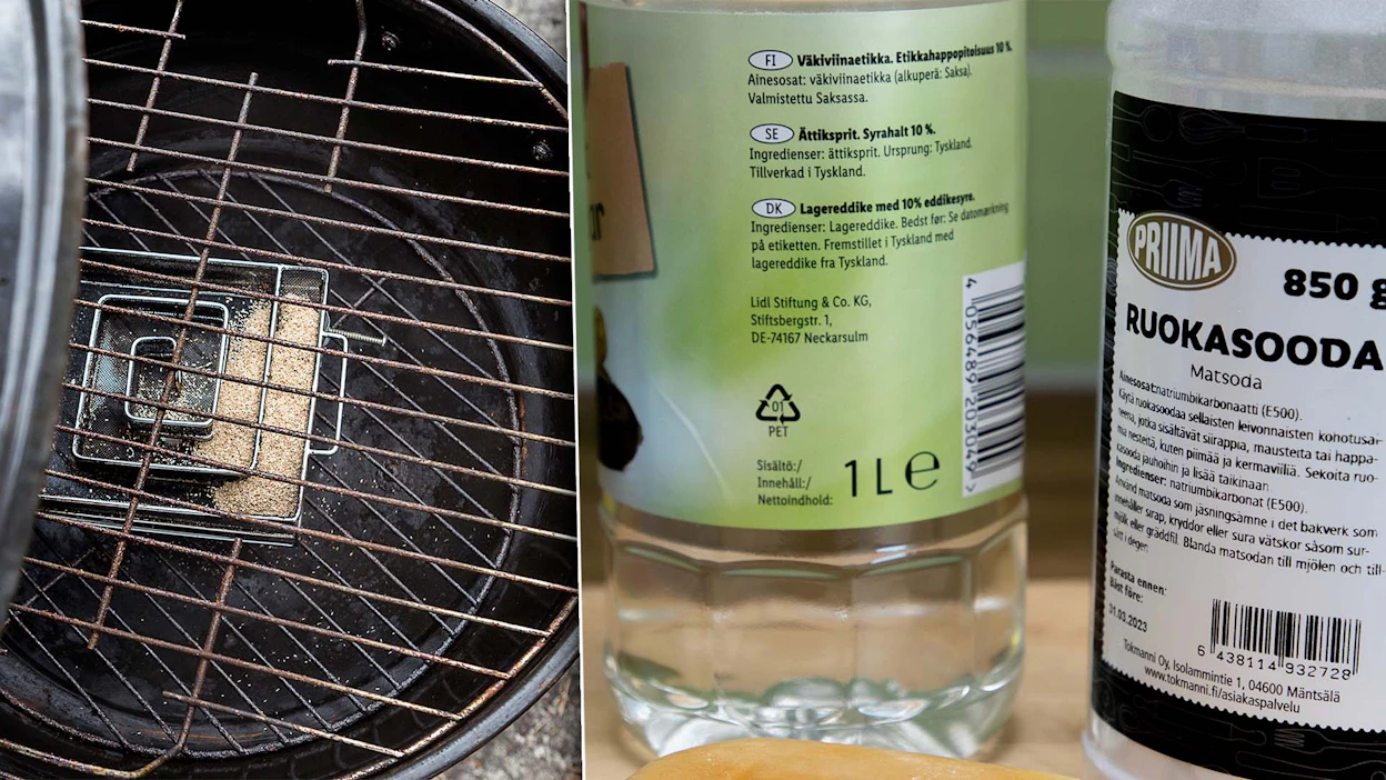 Grillin puhdistukseen riittävät usein kotikeittiöstä löytyvät aineet. Puhdistuksessa tarvitaan lisäksi teräs- ja messinkiharjaa sekä karkeaa sientä.