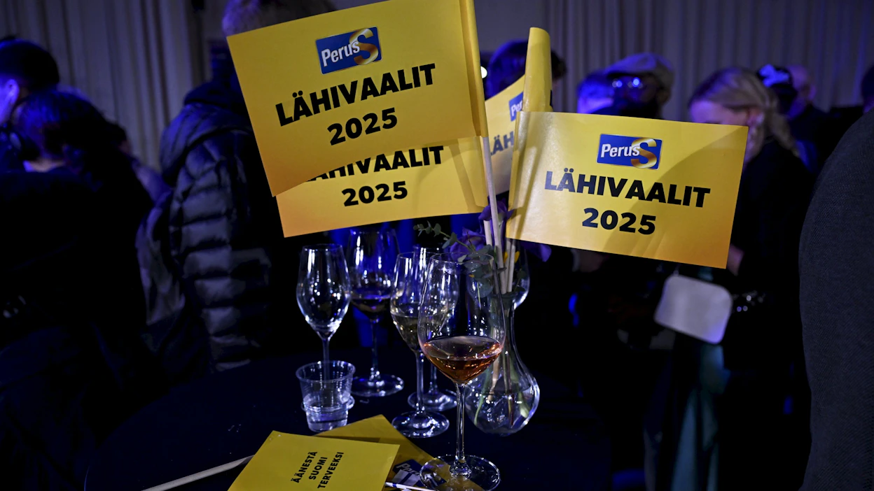Perussuomalaiset oli sunnuntain vaalien selvä häviäjä. Kuva puolueen vaalivalvojaisista Helsingistä.
