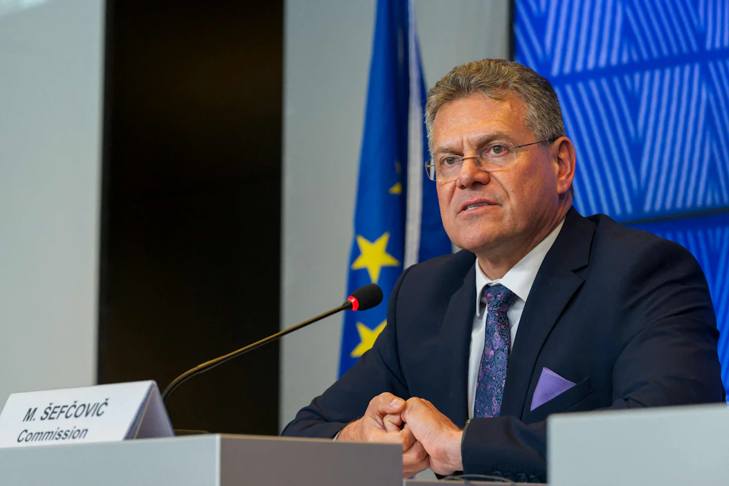 EU:n kauppakomissaari Maros Sefcovic keskusteli Yhdysvaltain kauppaministeri Howard Lutnickin ja kauppaedustaja Jamieson Greerin kanssa maanantaina Washingtonissa. Arkistokuva.