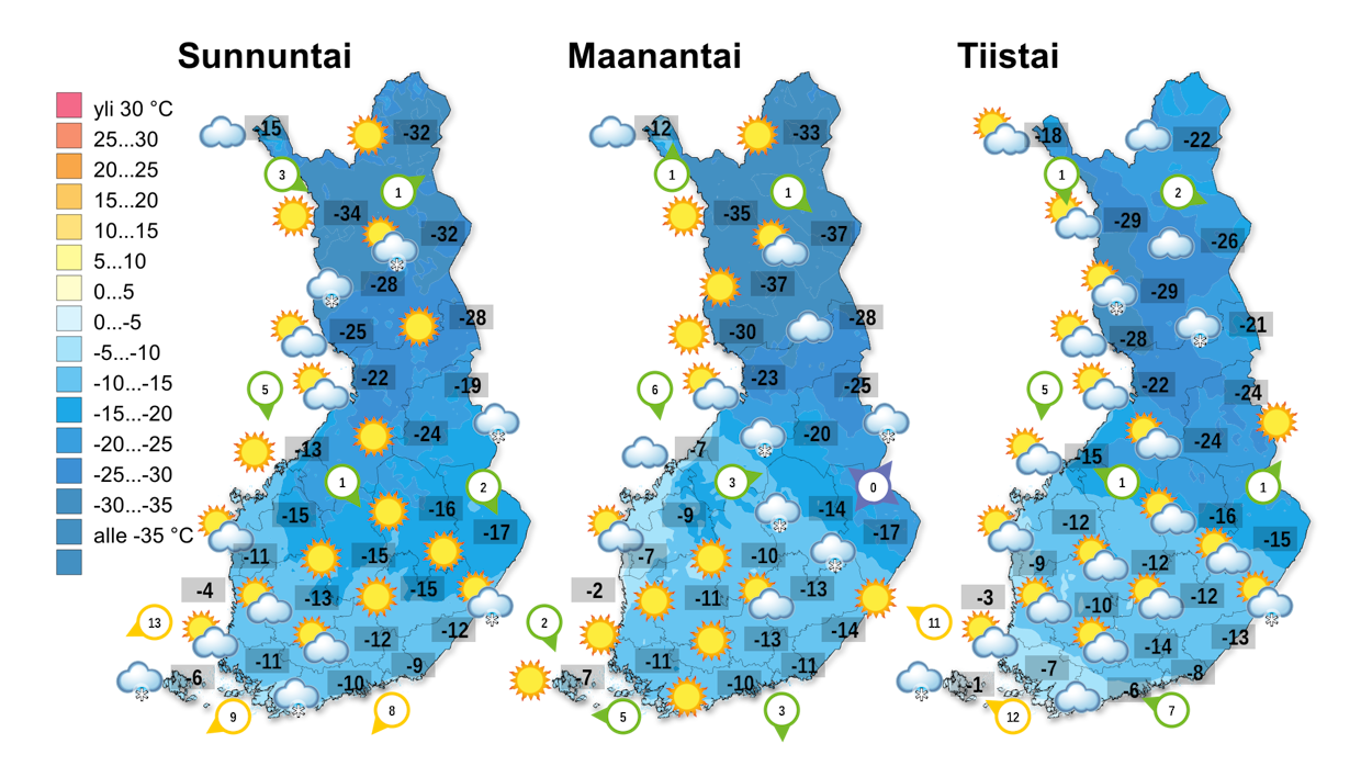 Ilmatieteen laitoksen sääennuste Suomeen 4.1.–6.1.