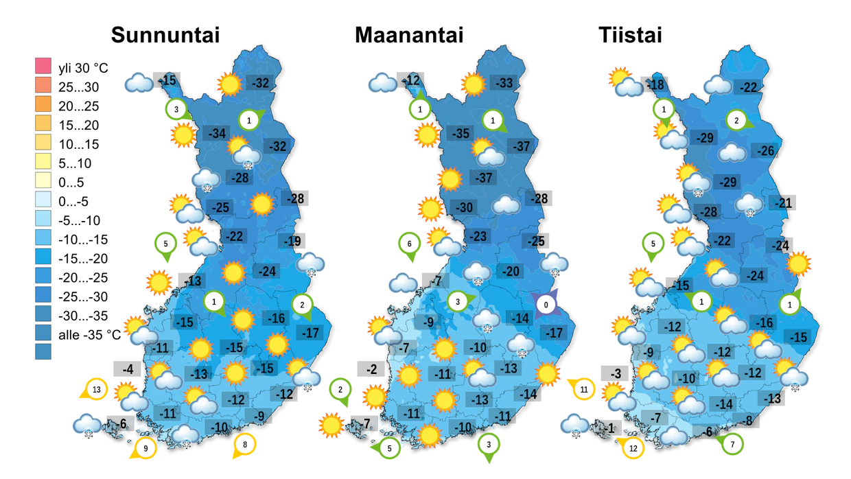 Ilmatieteen laitoksen sääennuste Suomeen 4.1.–6.1.