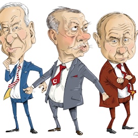 Turkin itsevaltainen presidentti Recep Tayyip Erdoğan veljeilee sekä Venäjän että lännen kanssa tarpeen mukaan.