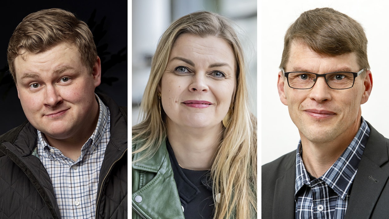 Niko Hyppönen (vas.), Anna-Kaisa Jaakkola ja Jari Kauhanen kertovat maatalouden rahoituksen tilanteesta.