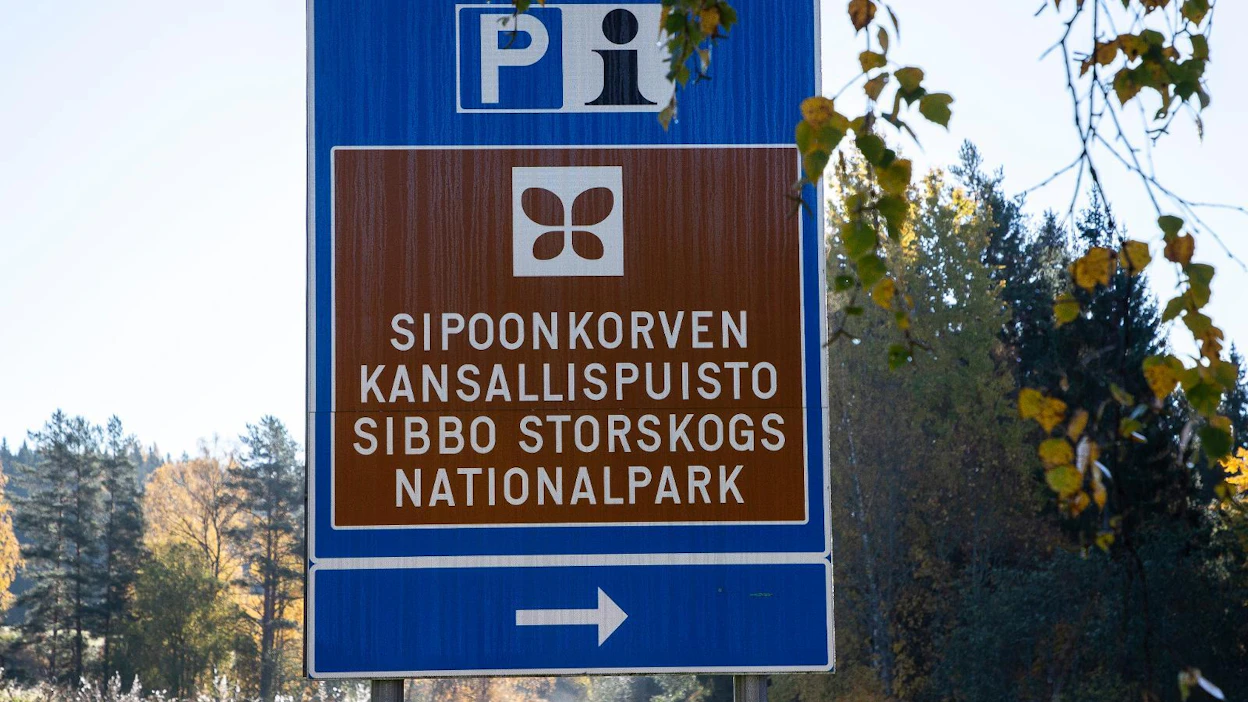 Sipoonkorven kansallispuiston kävijämäärät ovat kasvaneet alkuvuonna 147 prosenttia. Kuvan kyltti ei ole jutussa mainitulta tieltä.