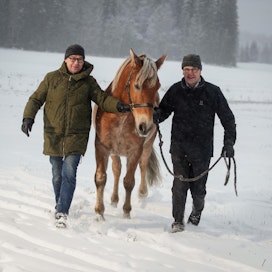 Jukka Houttu (vas.) ja Antero Tupamäki ovat vähintään niminä tuttuja lähes kaikille suomalaisille raviurheilun ystäville. Talvisissa kuvissa Mt Ravinetin vuosikuvastoon oli mukana huippuruuna Polara.