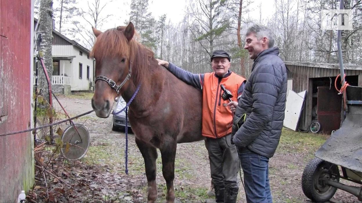Juhani Heikkinen (vas.) kertoo kokemuksiaan sunnuntaina kello 11 ilmestyvässä MT Hevoset -ohjelman jaksossa haastattelija Juha Jokiselle.