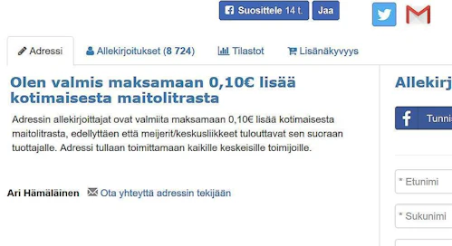 Adressia allekirjoitettiin heti perjantaina jo yli 4 000 kertaa.