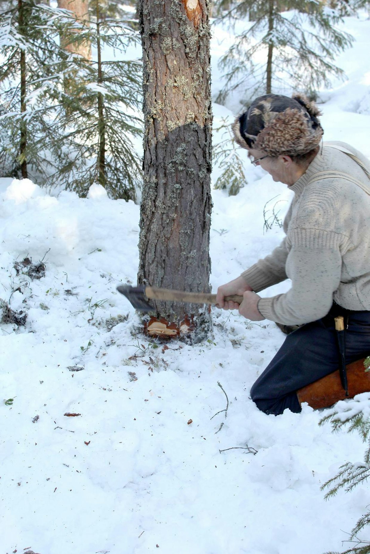 Justeerikaato aloitettiin kaatokolon, eli vesennyksen tekemisellä. Moottorisahakaudellakin kirves oli siihen vielä pitkään kätevin väline. Kirves oli suhteessa moottorisahaakin vaarallisempi metsätyöväline. Kaatokolon hakkaaminen ei kuitenkaan ollut kovin onnettomuusaltista, eniten vahinkoja sattui karsinnassa.