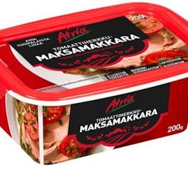 Atrian tomaattiherkkumaksamakkara valmistetaan Ruotsissa.