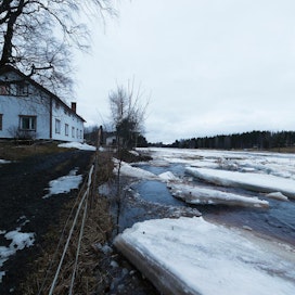 Jäät alkoivat patoutua Kiiminkijoessa viikonloppuna. Oulun Kiimingin Alakylässä Isokannialan tilan kohdalle oli lauantaina muodostumassa jääpato.