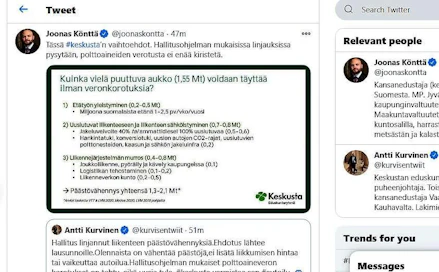 Keskustan vaihtoehdot liikenteen verotuksen uudistukselle.
